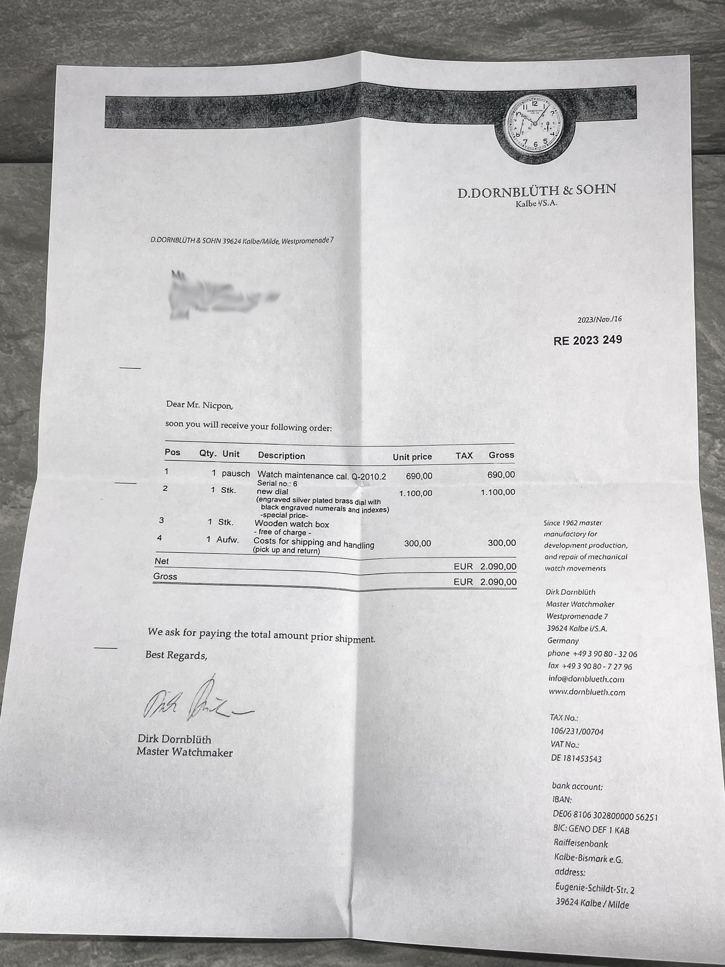 Dornblüth & Sohn Q-2010 Auf & Ab (Pre-Owned)