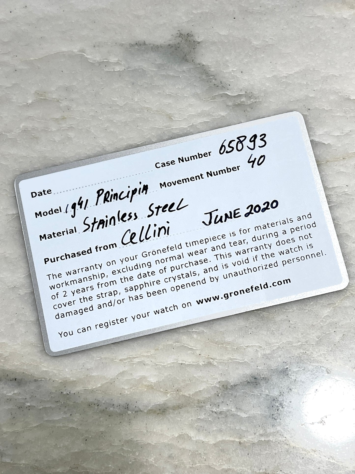 Grönefeld 1941 Principia Salmon Dial - Serial #40 (Pre-Owned)