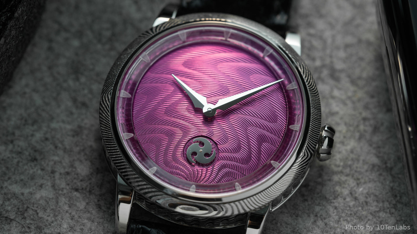GoS Norrsken w/ Damascus Case & Bezel, Fuschia Guilloché dial by Jochen Benzinger (Pre-Order) (Copy)