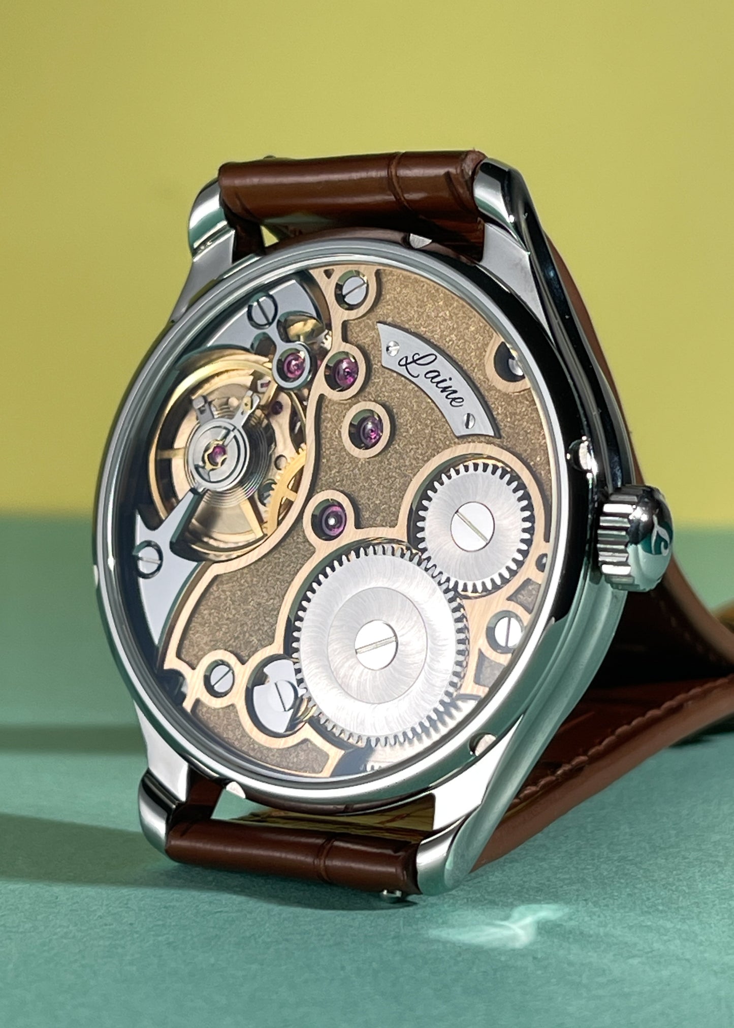 Laine "Gelidus Guilloché" Golden/Salmon Dial w/ Black Polished Cocks & Custom Breguet style hands - Serial #8235 (NOS)