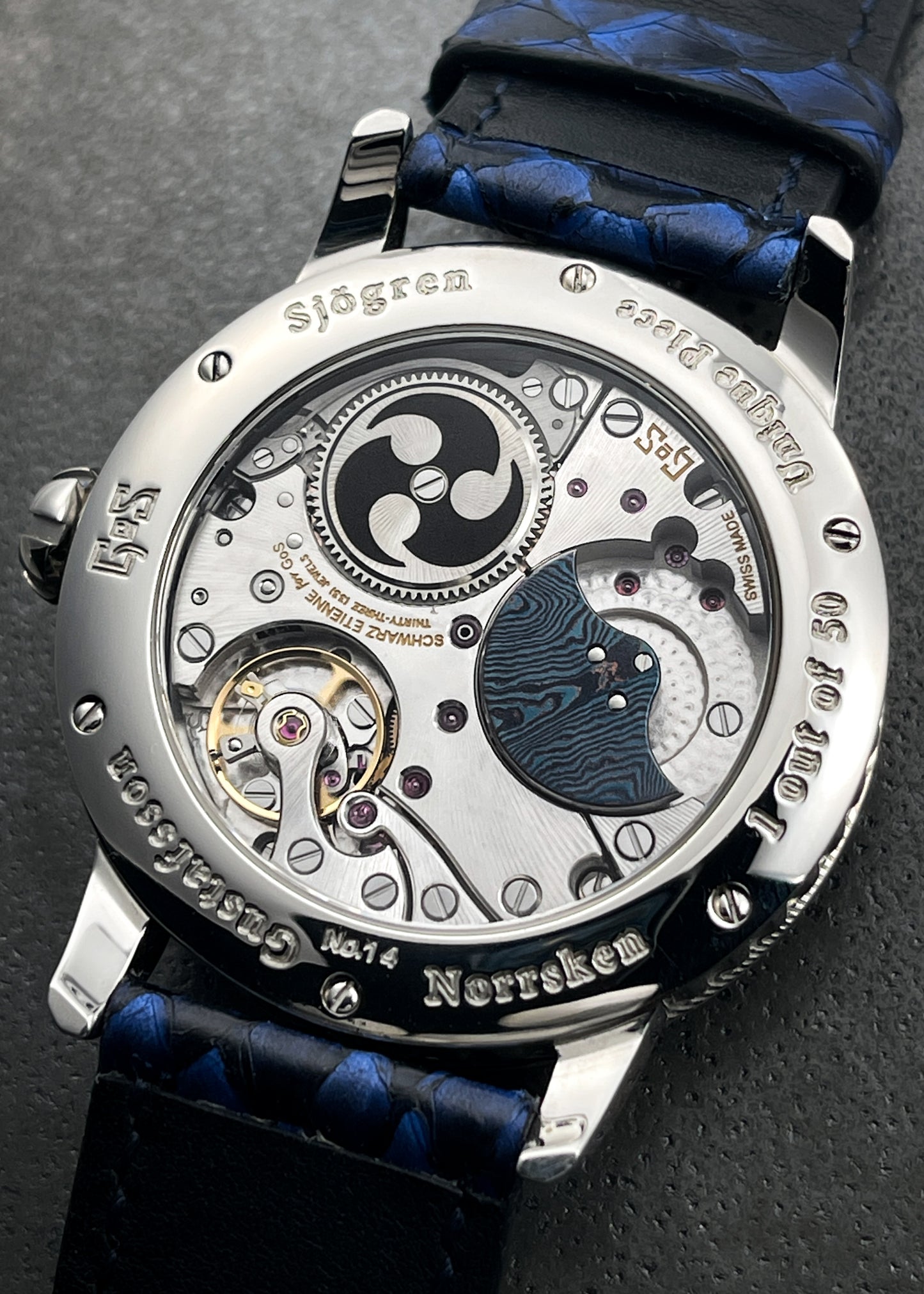 GoS Norrsken w/ Damascus Case & Bezel, Blue Guilloché dial by Jochen Benzinger (Pre-Order)