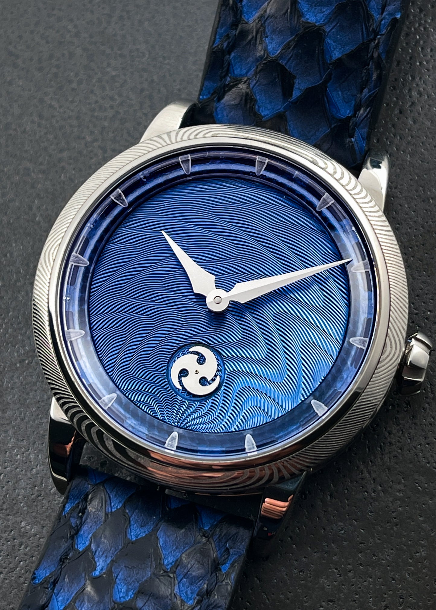 GoS Norrsken w/ Damascus Case & Bezel, Blue Guilloché dial by Jochen Benzinger (Pre-Order)
