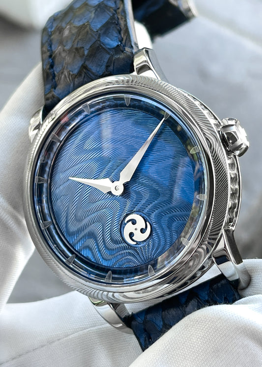 GoS Norrsken w/ Damascus Case & Bezel, Blue Guilloché dial by Jochen Benzinger (Pre-Order)