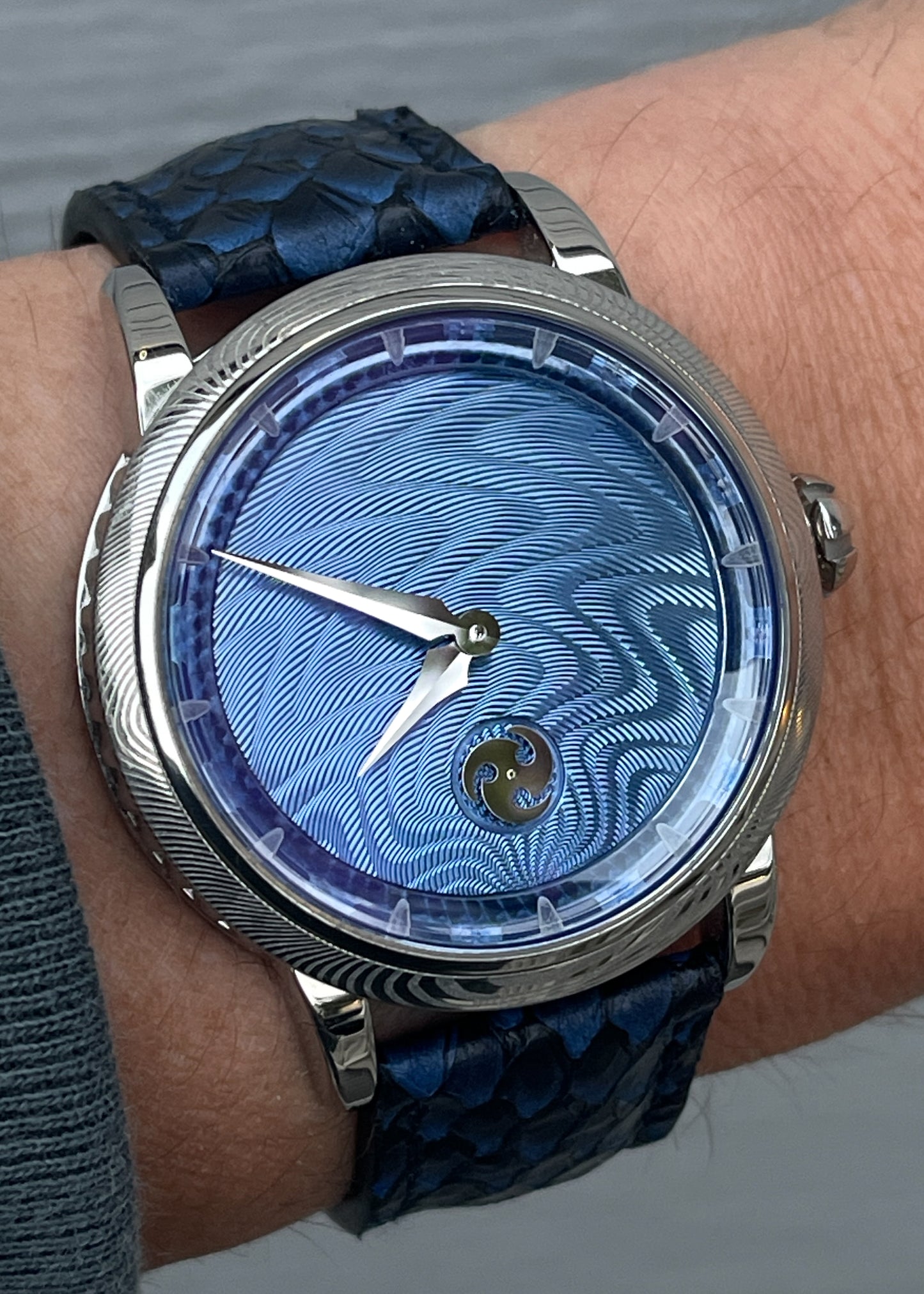 GoS Norrsken w/ Damascus Case & Bezel, Blue Guilloché dial by Jochen Benzinger (Pre-Order)