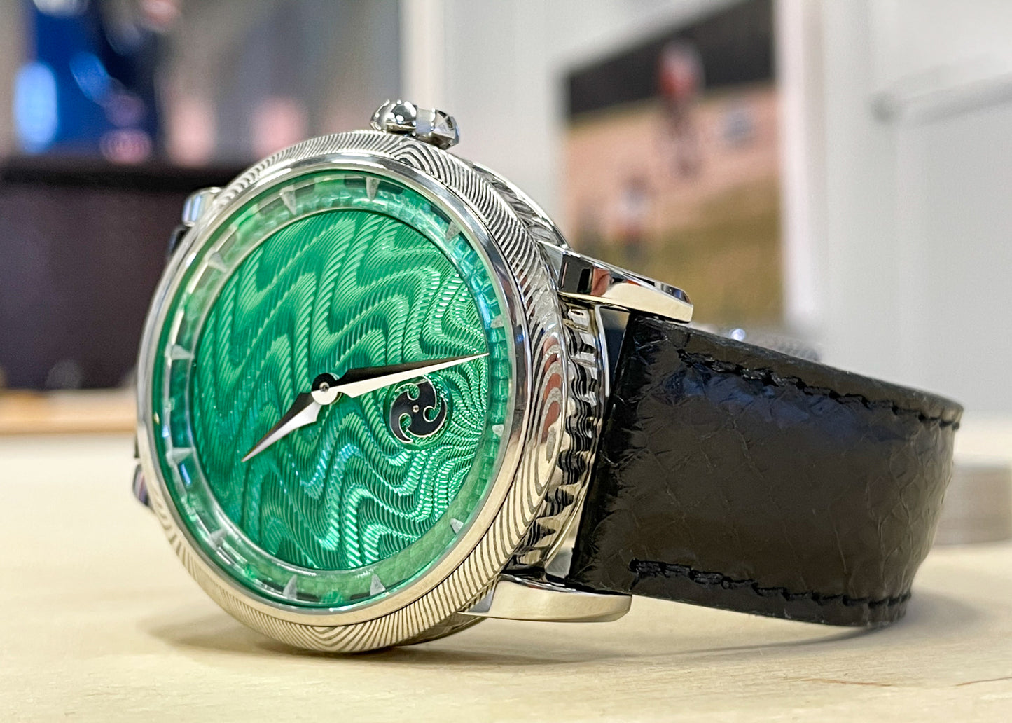 GoS Norrsken w/ Damascus Case & Bezel, Green Guilloché dial by Jochen Benzinger (Pre-Order)