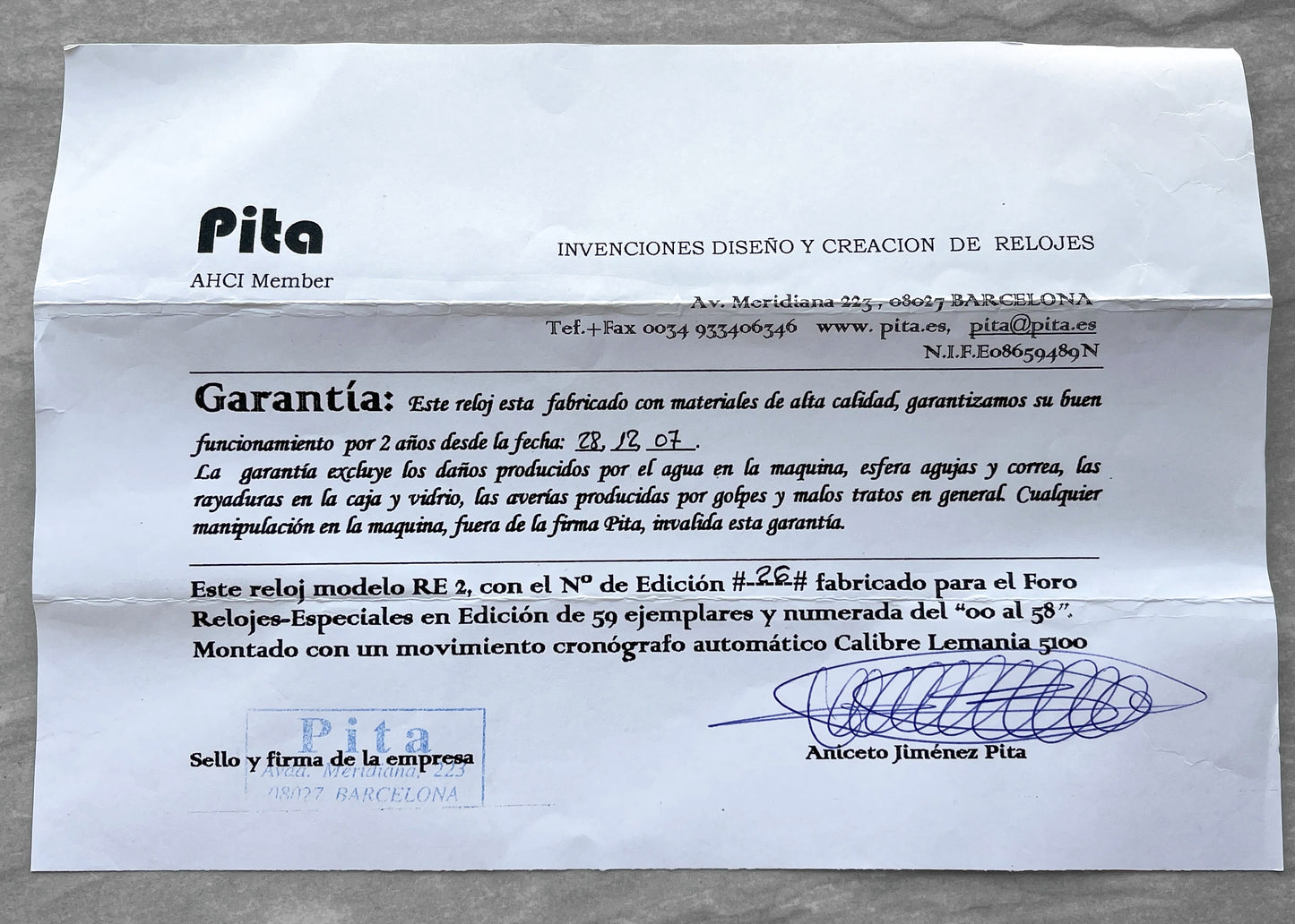 PITA Barcelona "RE 2" Chronograph - Special Edition #26/58 (Pre-Owned)