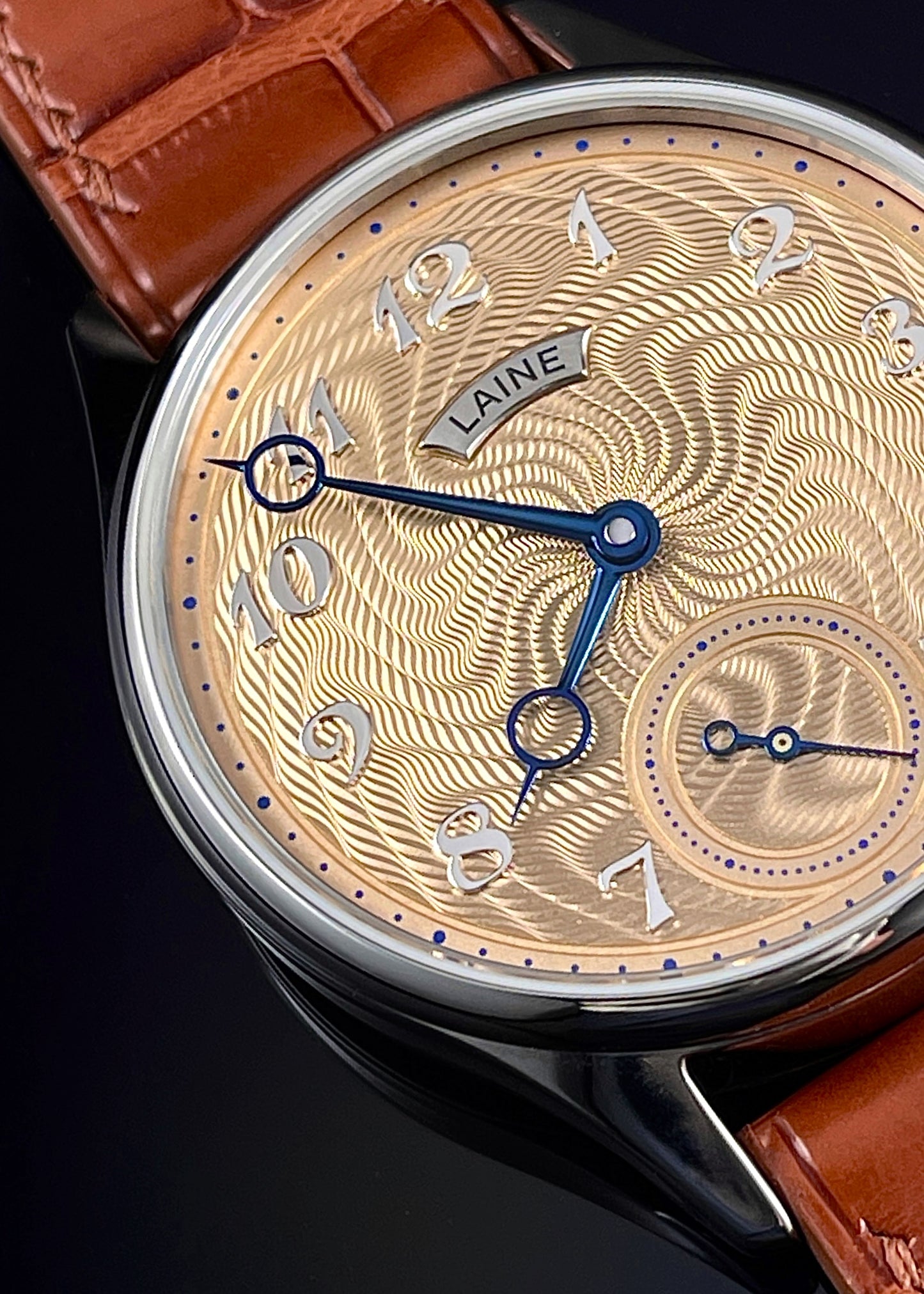 Laine "Gelidus Guilloché" Golden/Salmon Dial w/ Black Polished Cocks & Custom Breguet style hands - Serial #8235 (NOS)