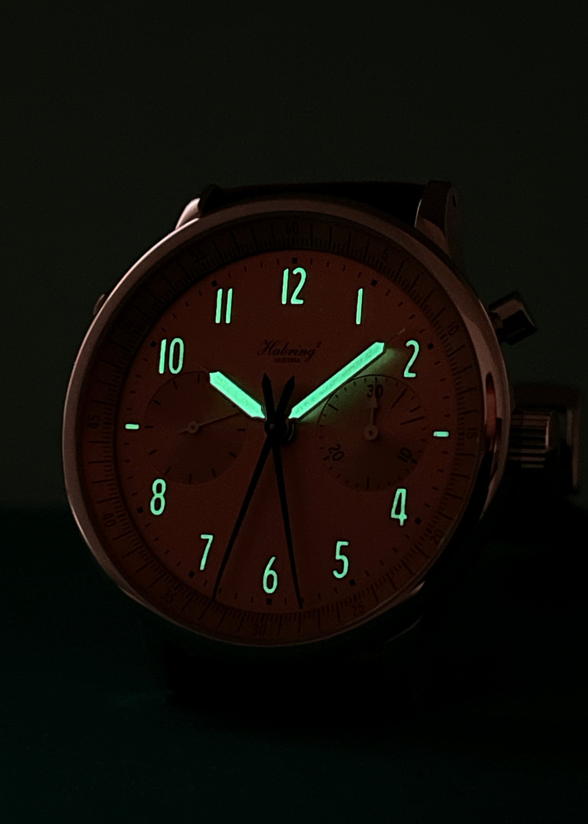 Lume Shot of Habring2 Doppel 38 with Salmon Dial