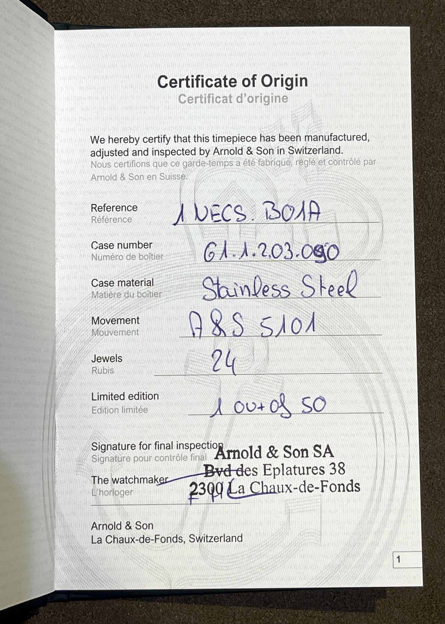 Arnold & Son 38mm Nebula - Special Edition 1 of 50 (Pre-Owned)