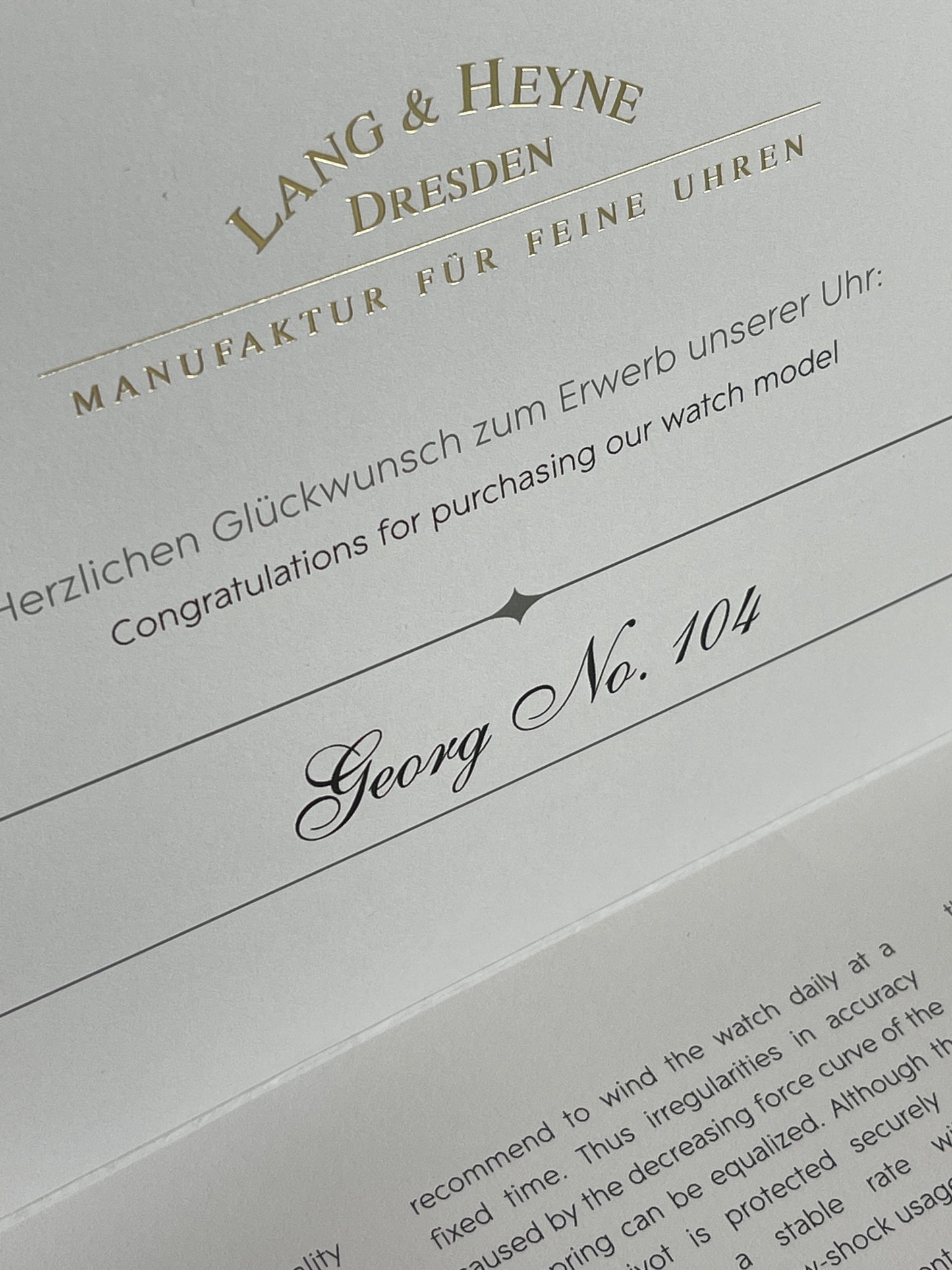 Lang & Heyne "Georg" Stainless Steel - Serial #104 (Pre-Owned)