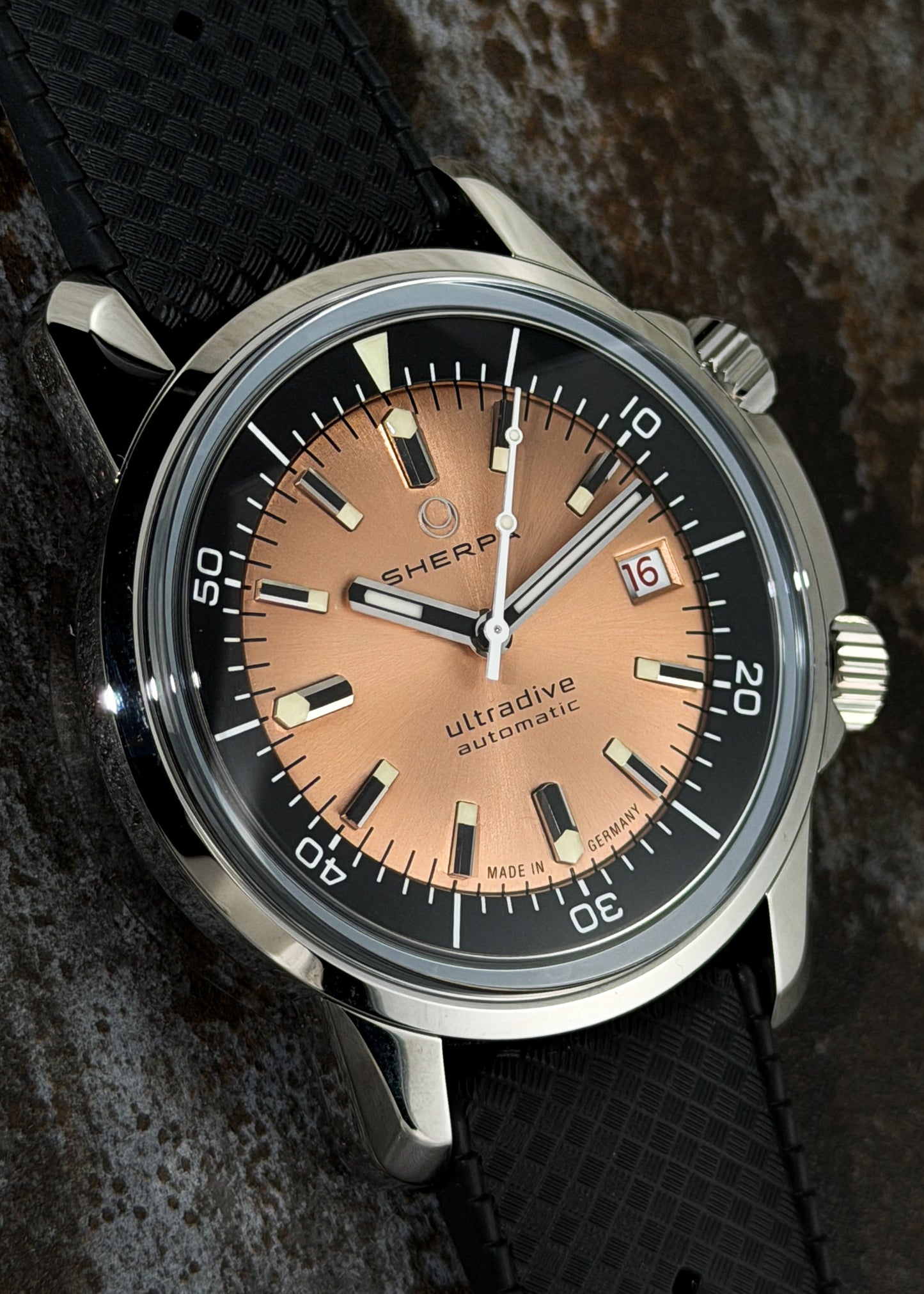 Sherpa Ultradive "Black Sun" w/ Rose Gold Dial on Tropic Strap - Serial #208 (IN STOCK)