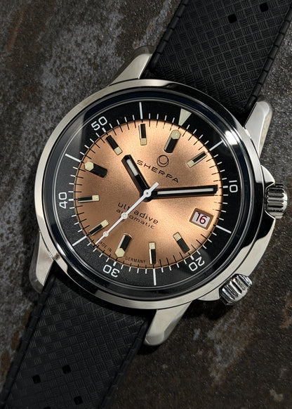 Sherpa Ultradive "Black Sun" w/ Rose Gold Dial on Tropic Strap - Serial #208 (IN STOCK)
