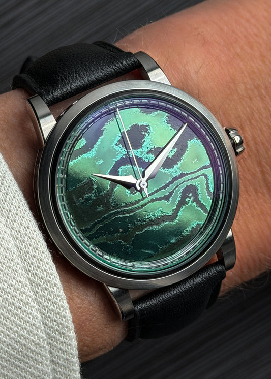 GoS x Horology By The Sea Sarek "Northern Lights" Boutique Edition w/ Green Nano-Ceramic Damascus Dial - Serial #HBTS.1 (IN STOCK)