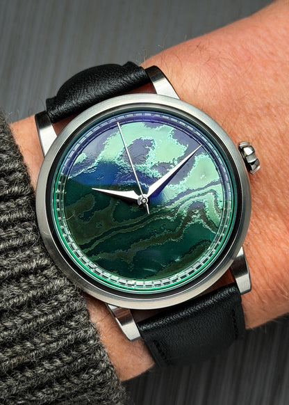 GoS x Horology By The Sea Sarek "Northern Lights" Boutique Edition w/ Green Nano-Ceramic Damascus Dial - Serial #HBTS.1 (IN STOCK)