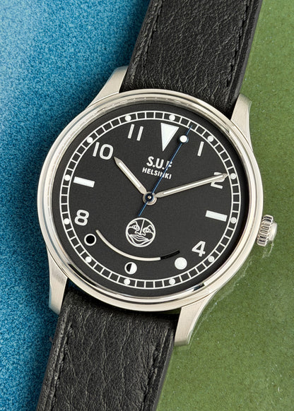 S.U.F Helsinki 180 "Kaaos Hiili" Black Dial w/ Moonphase Complication - Serial #8/20 (Pre-Owned)