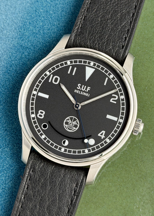 S.U.F Helsinki 180 "Kaaos Hiili" Black Dial w/ Moonphase Complication - Serial #8/20 (Pre-Owned)