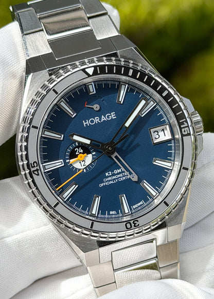 Horage Supersede GMT K2 w/ Transatlantic Blue Dial & Platinum Rotor - Serial #SG0139 (Pre-Owned)