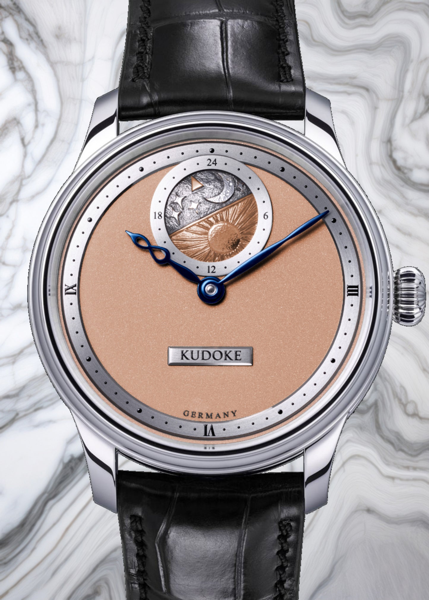KUDOKE "Kudoke 2" w/ Frosted Salmon Dial, Black Alligator Strap w/ Pin Buckle - Serial #977
