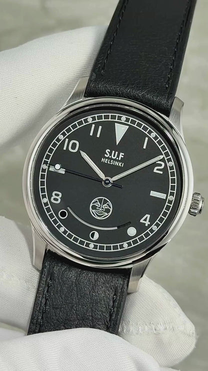 S.U.F Helsinki 180 "Kaaos Hiili" Black Dial w/ Moonphase Complication - Serial #8/20 (Pre-Owned)